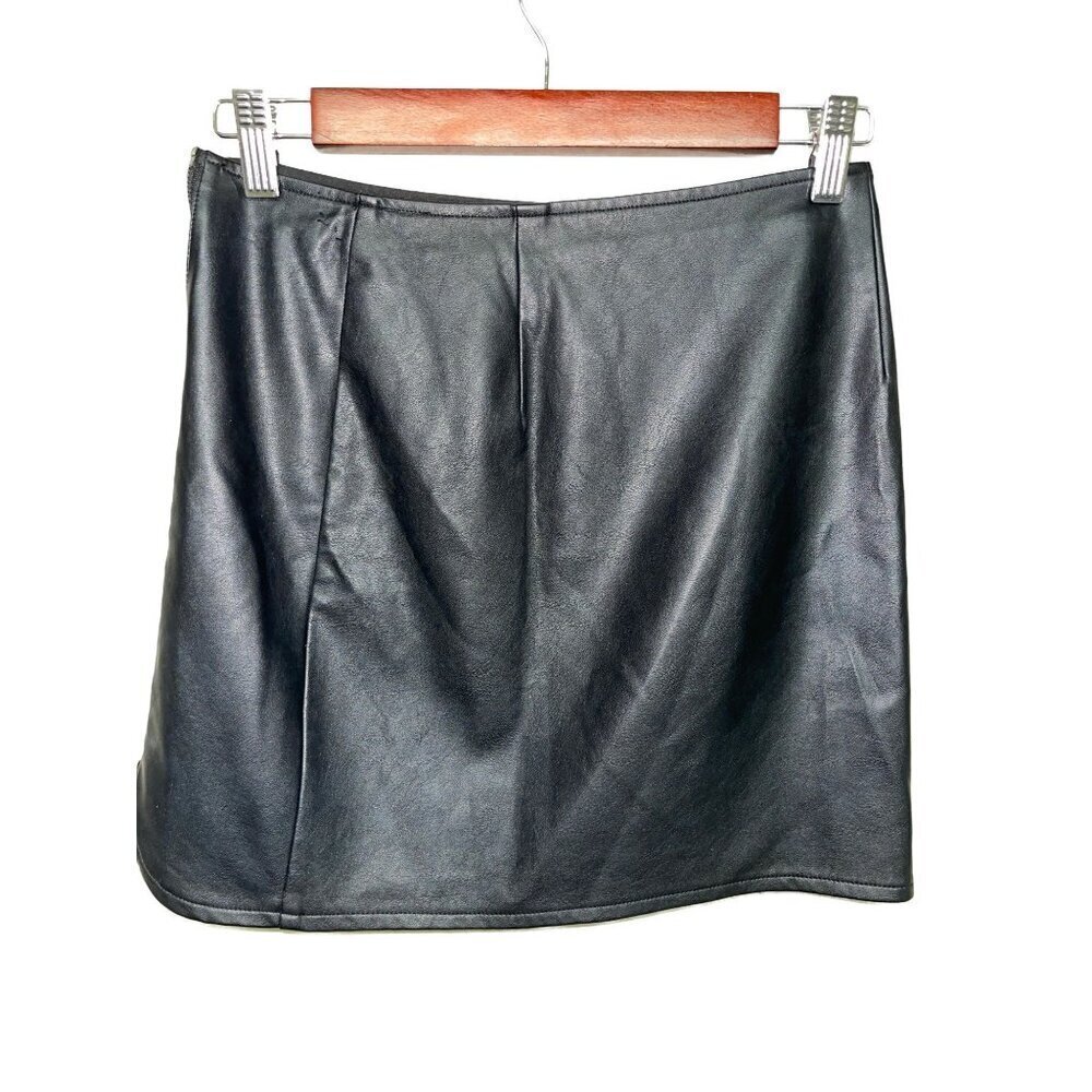 Hollister Faux Leather Full Back Zip Black Mini Skirt Women's Junior Size 1